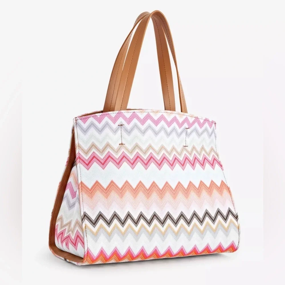 NWT MISSONI Chevron-pattern small cotton-blend tote bag purse - Picture 4 of 14